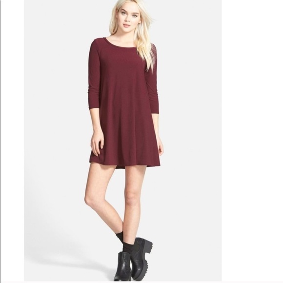 Leith Crepe Trapeze Dress Burgundy Shift Tent Swing Mini - Picture 1 of 10